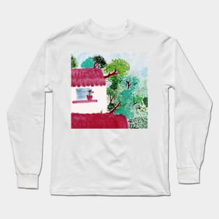 House in the forest, trees, watercolor Long Sleeve T-Shirt